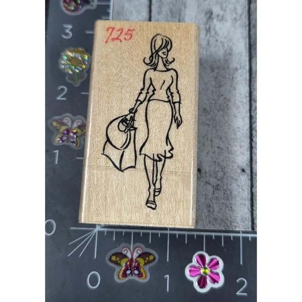 Stampendous Pamela Fashion Frenzy Lady Bag Dress L120 Rubber Stamp Wood #Q104